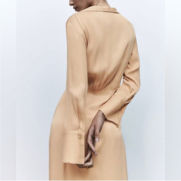 Zara Tan Sheath Dress with Tie Front and Slit - Picture 5 of 6